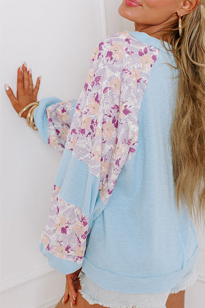 Apricot Textured Floral Patchwork Balloon Sleeve Blouse