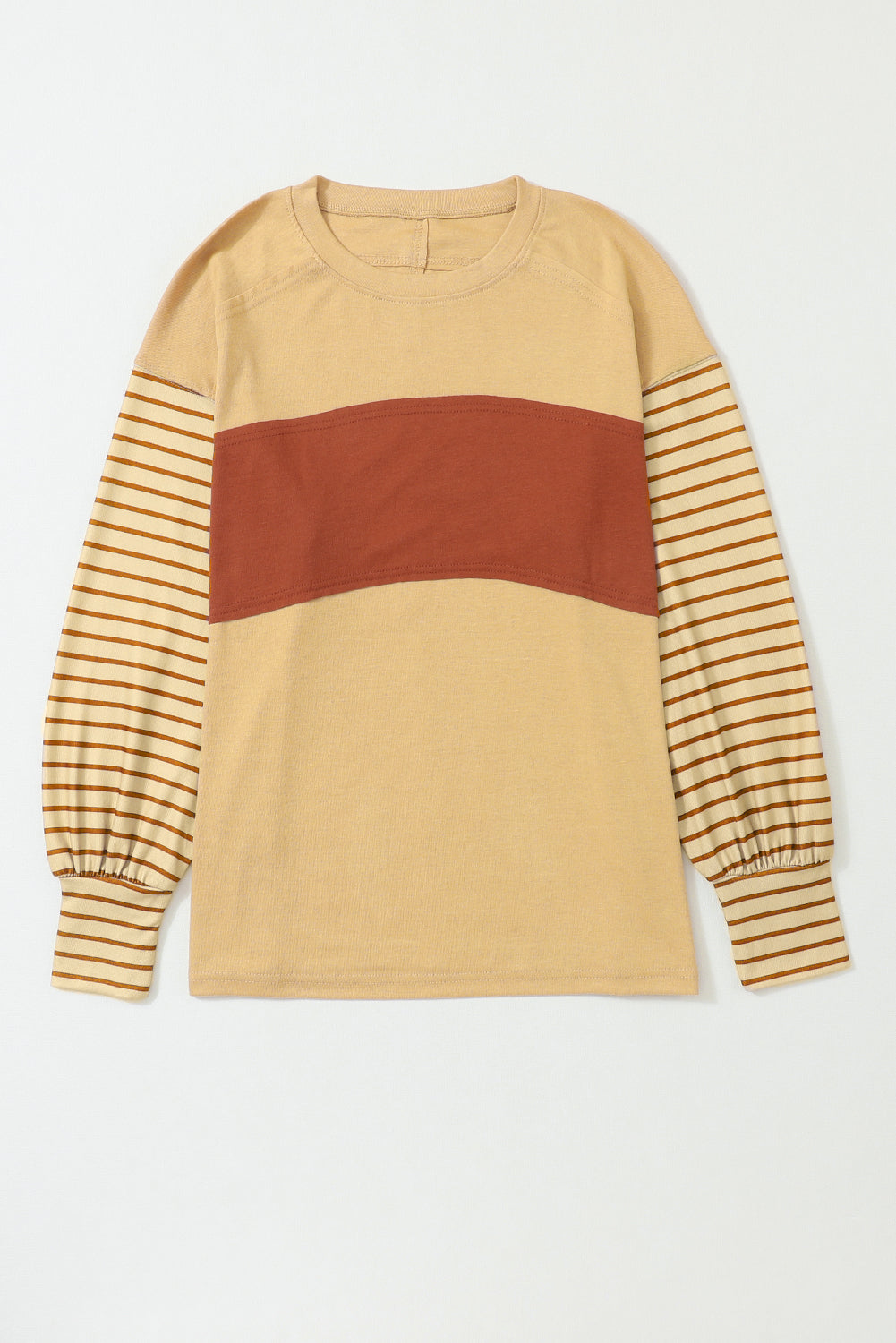 Gray Colorblock Striped Bishop Sleeve Top