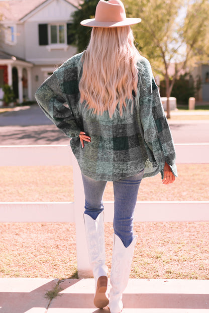 Multicolor Brushed Plaid Pocketed Oversize Shacket