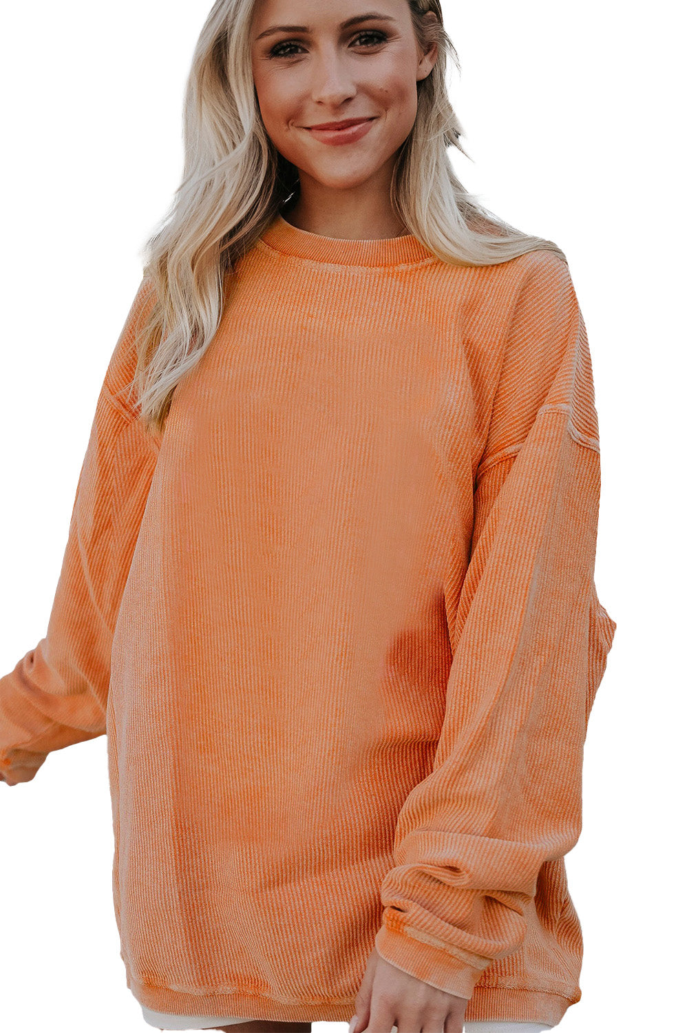 Apricot Ribbed Corduroy Oversized Sweatshirt