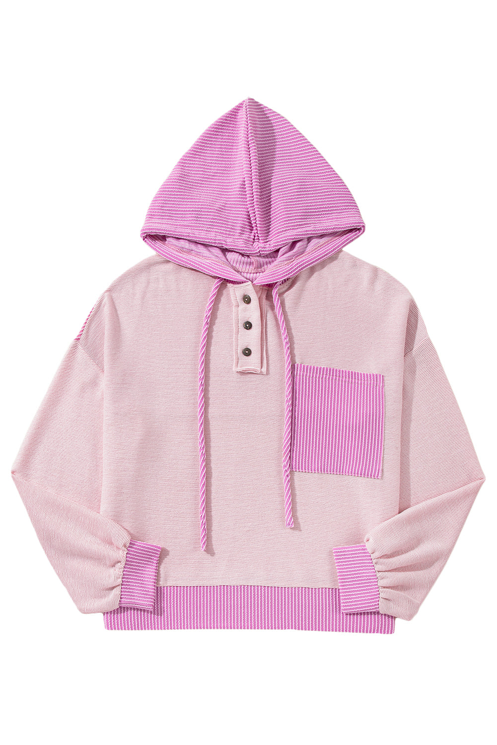 White Corded Colorblock Patch Pocket Drawstring Hooded Top