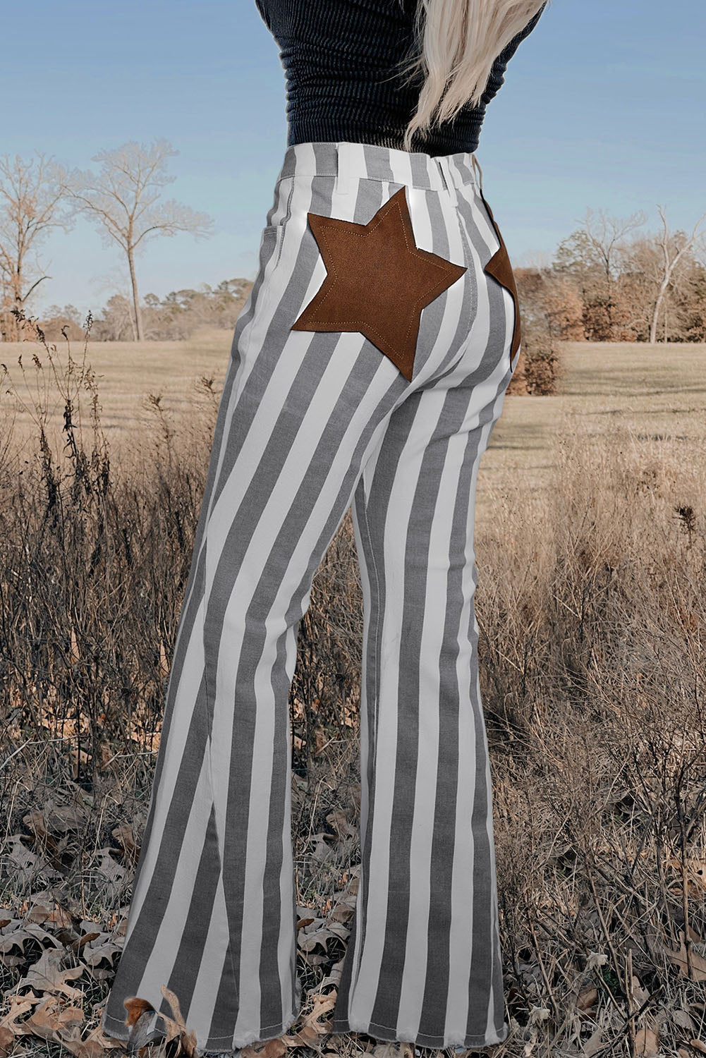 Stripe Star Embellished Western Flare Jeans